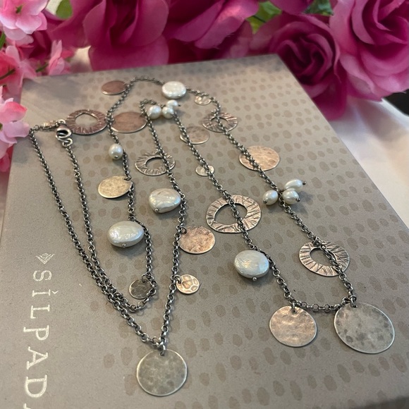 Silpada Pearl and Sterling Silver Disc 36” Necklace N2197 - Picture 2 of 15